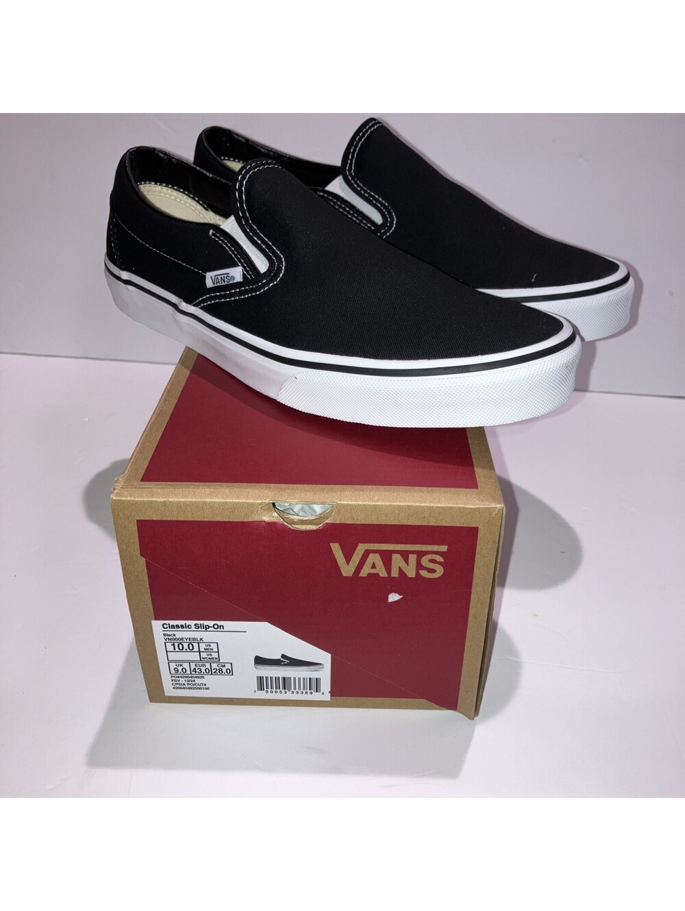 Vans Classic Slip On 'Black White' Canvas Shoes VN000EYEBLK Men's Size 10 NEW